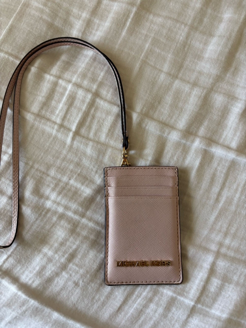 Michael Kors Blush Pink Leather Cardholder with Lanyard